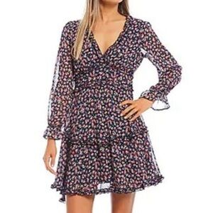 B Darlin Black Floral Chiffon Ruffle Mini Dress (1102)